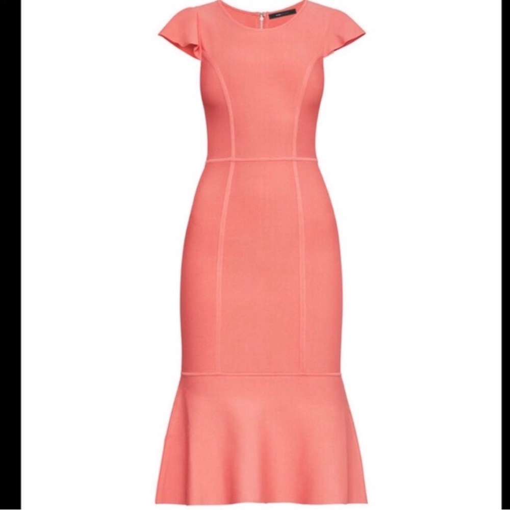 BCBGMaxAzria Coral fluted bodycon Sleeve Midi Dress